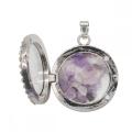 Gemstone Crystal Raw Stone Silver 30MM Circle Living Floating Memory Glass Locket Pendant Charm Natural Stone Pendant for DIY