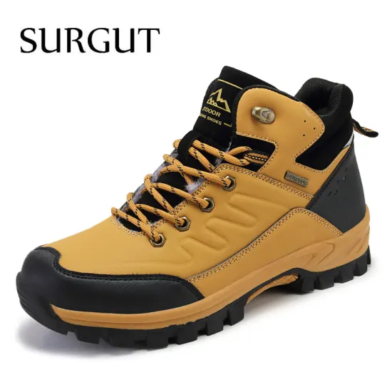SURGUT Men Casual Boots British Style Comfortable Men Fashion Walking Shoes Warm Snow Boots Big Size Man Soft Flat Footwear