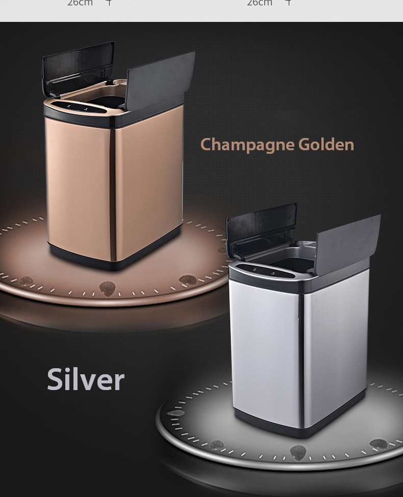 Silver or Golden Color stainless steel sensor trash bin