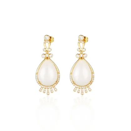 Fashion White Jade Sterling Silver Gold Plated Earrings