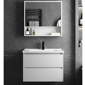 Nordic Luxury Bathroom Vanity: Modern White Wooden Cabinet with LED Mirror