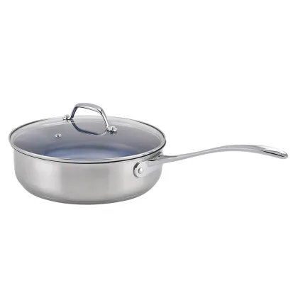 Inside blue color stainless kitchenware food cooking pot