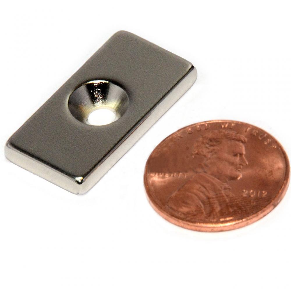 N42 Small Bar Magnet 1x1/2x1/8" w/ One #6 Countersunk Hole Fastener Magnet made of Neodymium Magnet