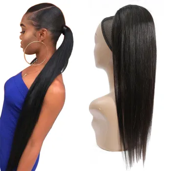 10A Human Hair Extensions With Clip In Drawstring Ponytail Straight Remy Brazilian Curly Wrap Ponytails for African American