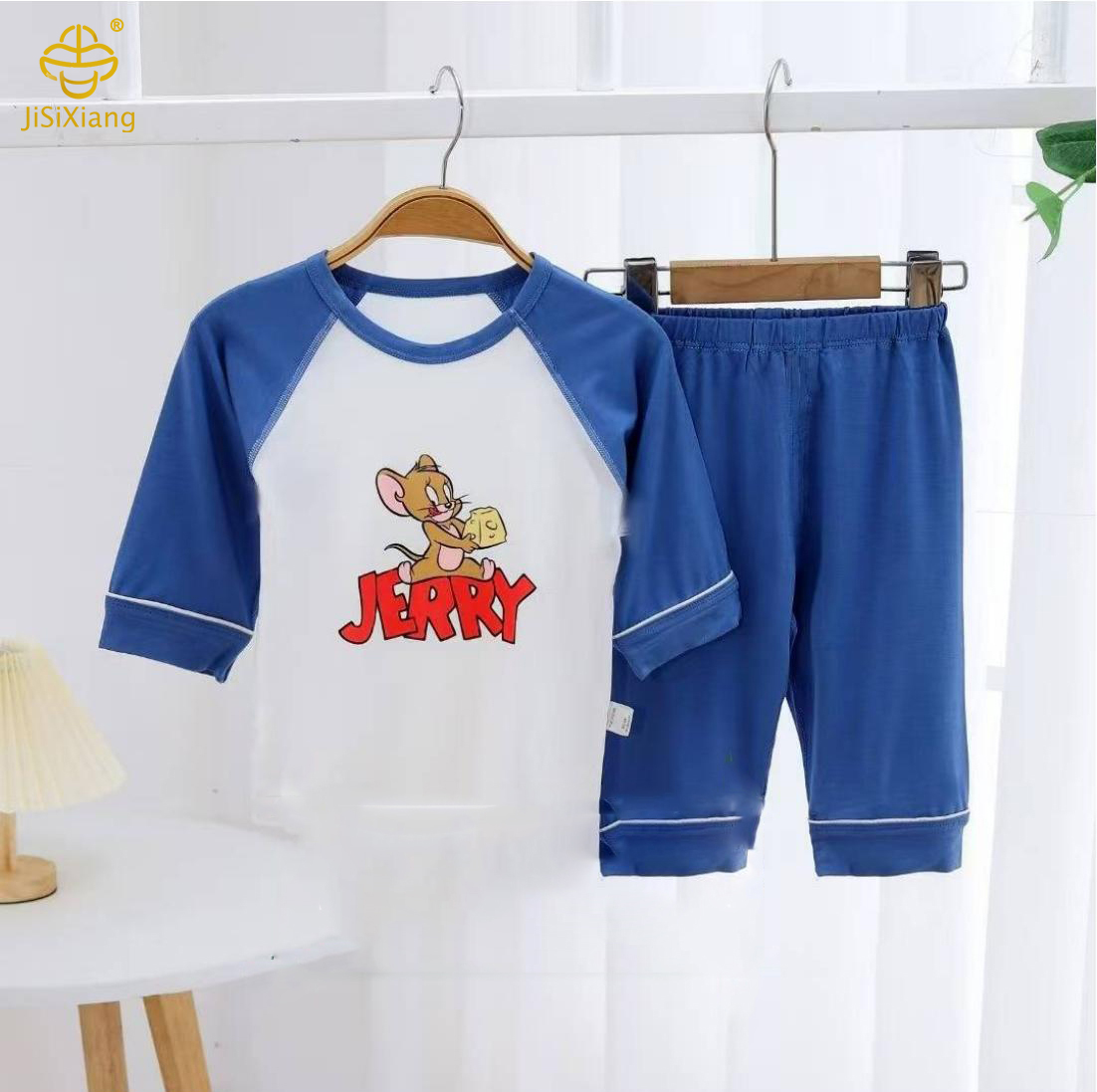 Cartoon Printed Baby Color blocked Home Clothes