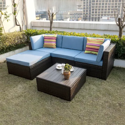 Wicker Rattan 6-Person Seating Group with Cushions