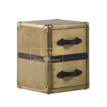 Custom Brass Cabinet Vintage Leather Storage Trunk