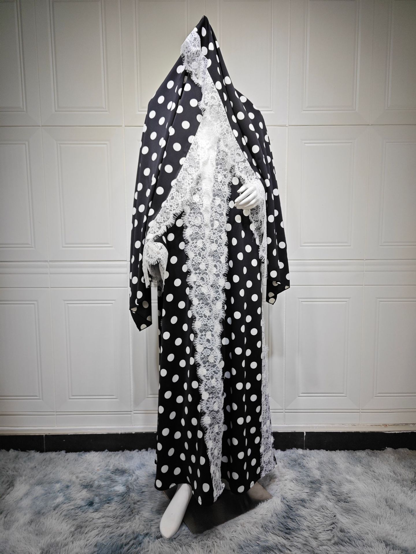 Black Polka Dot Lace Abaya MQ291 (1)