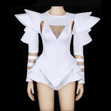 White Rhinestone Bodysuit Female Jazz DJ Dance Costumes Performance Stage Wear Nightclub Bar Party Show Women singer