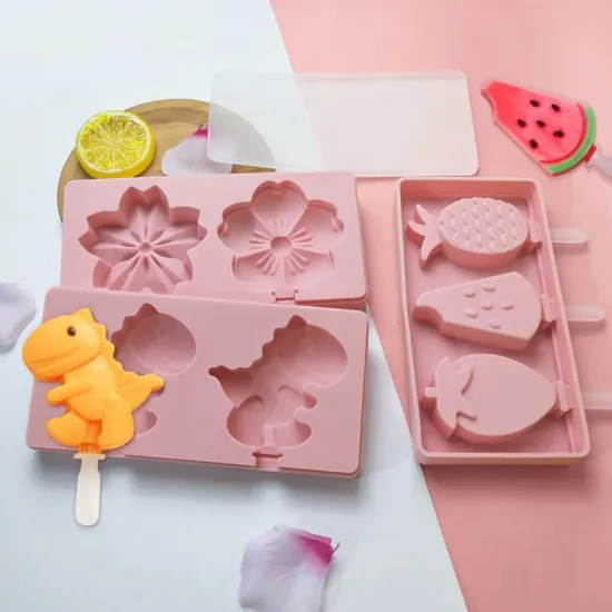 Popsicle Silicone Molds with Lid - Reusable Ice Cream Bar Mold for Kids 4 Cavities