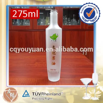 High grade white frosted custom gold logo screw cap food grade oil glass bottle 275ml