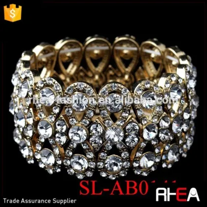 Crystal Stretch Bracelet Gold Clear Rhinestone Crystal