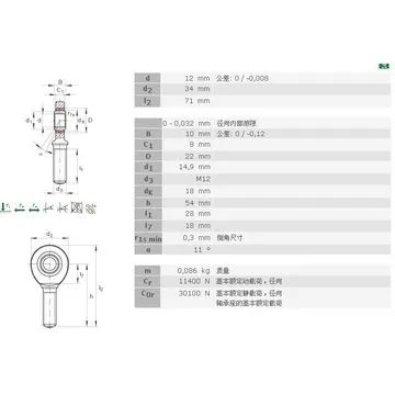 Rod end bearing of GAR 12UK