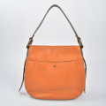 Leather Woman Hobo Shoulder Bag in contrast color
