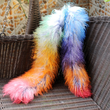 Sciarpa di pelliccia di mongolo di moda arcobaleno sciarpa donna autunno