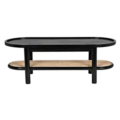 New Century Light Luxury Wooden Rattan Rectangular Living Room Tea Table