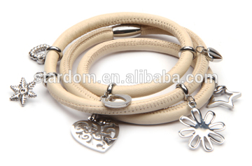 Graceful exquisite Italian leather bracelet with charms