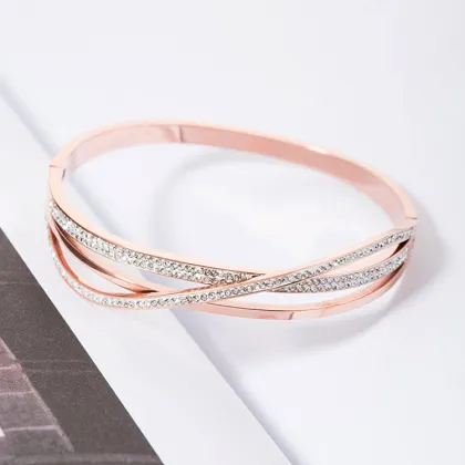 Womens Dainty Rose Gold Pave Diamond Bracelet