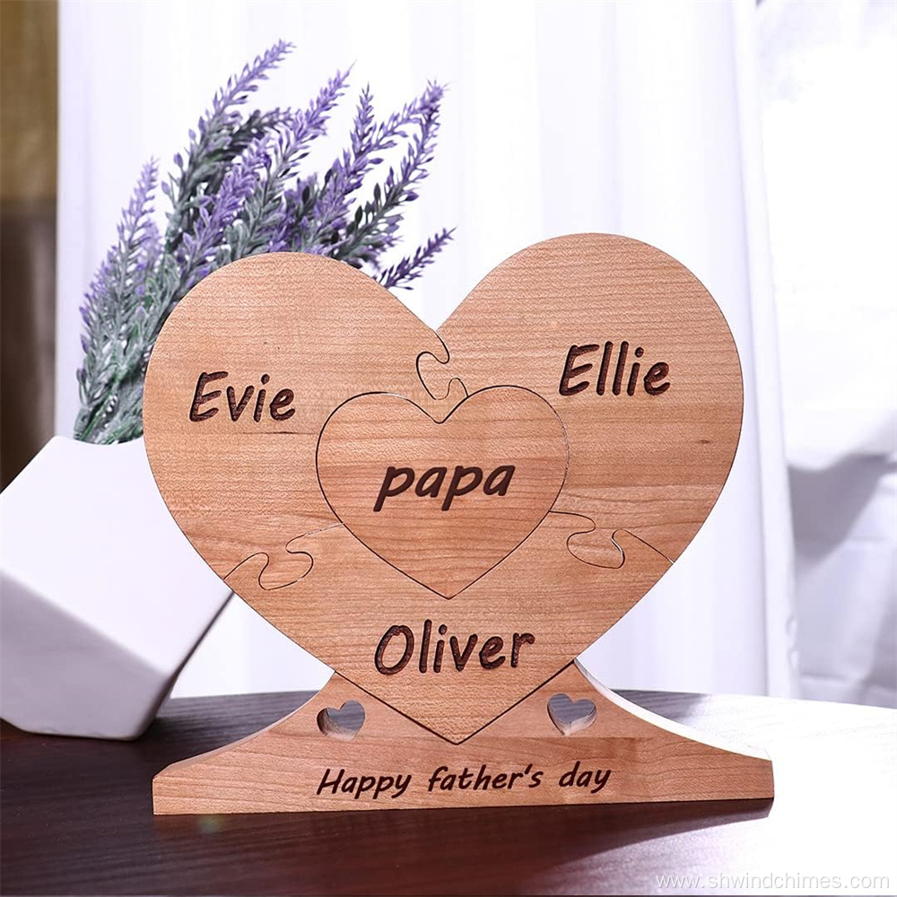 Personalized Wooden Heart Puzzle with Name Engraving from 1 to 8