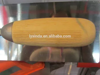 steel plastering trowel float with long wooden handle