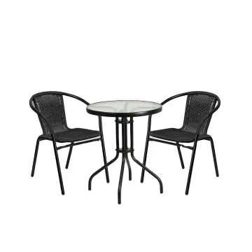 3 Piece Outdoor Bistro Set - Rattan Garden Sofa Chair & Cafe Table