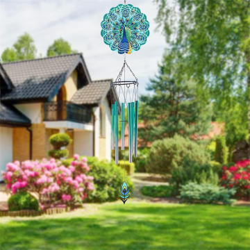 Outdoor Metal Wind Chimes with Peacock Spinner for Garden and Patio Decor