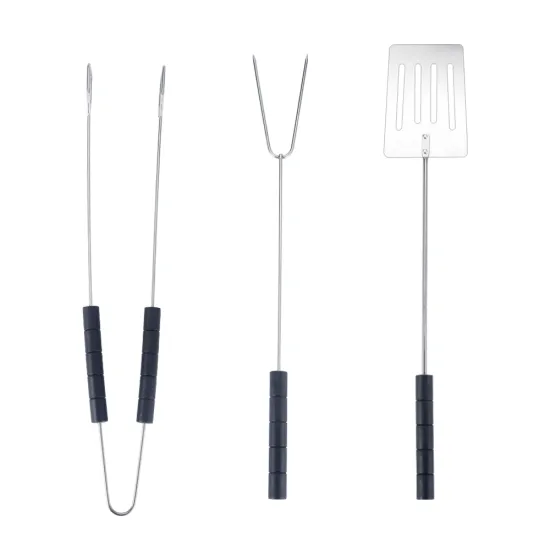 3-Piece BBQ Tools Set: Stainless Steel Fork, Tongs, and Spatula with PP Handle for Grilling