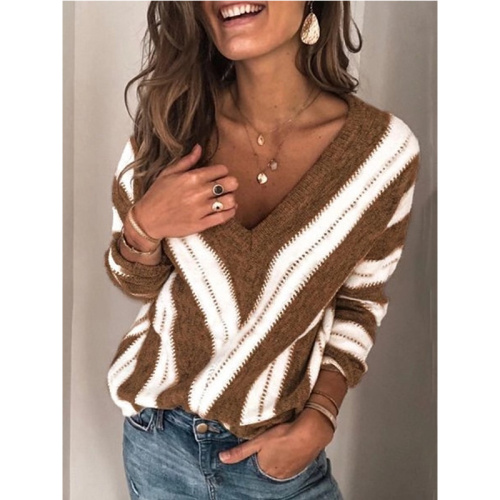 Tops Tees And Blouses Women`s Fashion Long Sleeve Striped Knitted Sweater Factory