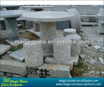 outdoor round stone table and bench