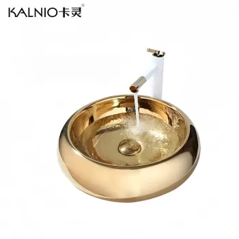 Luxury Modern European Gold Electroplated Oval Bathroom Vessel Sink