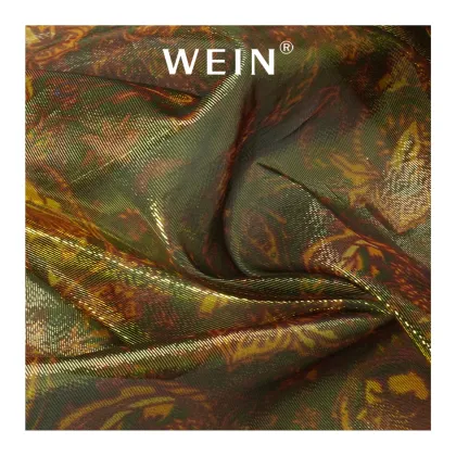 Special Silk Satin Golden Stripe Fabric 80% Silk 20% Golden Lines Digital Print For Clothing