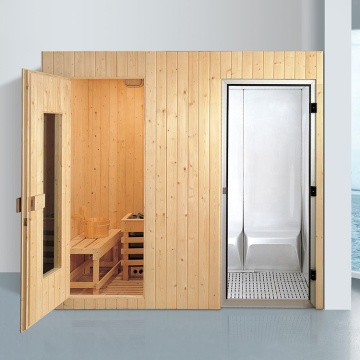 Traditional Infrared Hemlock Wood Dry Steam Sauna for Two with Accessory Bucket, Ladle, and Electrical Heater
