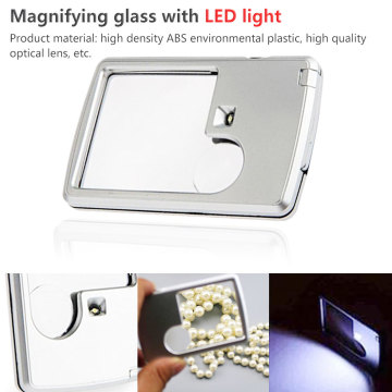 88*57*10mm Portable Square Microscope With LED Light Leather Case For Reading Glass Credit Card 2 Lens Magnifier Ultra-thin