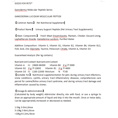 Suplemento para inflamação do trato urinário de animais de estimação