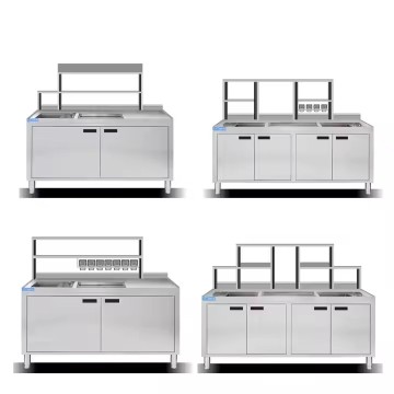 Customizable Stainless Steel Beverage Station with Refrigerator for Milk Tea Preparation