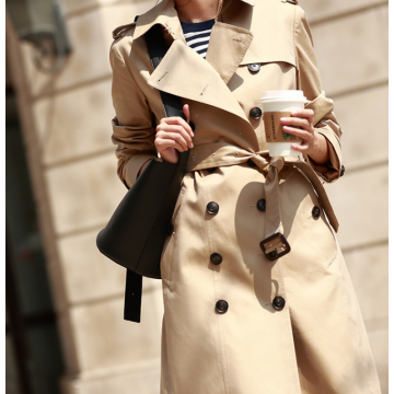 Classic Lapel Overcoat Belted Slim Trenchcoat