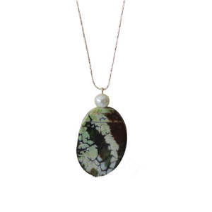 Natural Gemstone Agate Necklace with Silver Chain