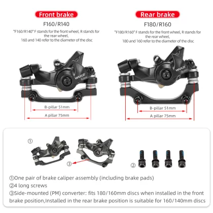 WAKE Bicycle Mechanical Brake Calipers - Aluminum Alloy Front and Rear Brakes with Pads