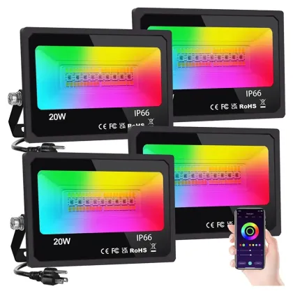 IP66 Waterproof Smart LED Flood Light: Voice Controlled RGB Outdoor Lighting