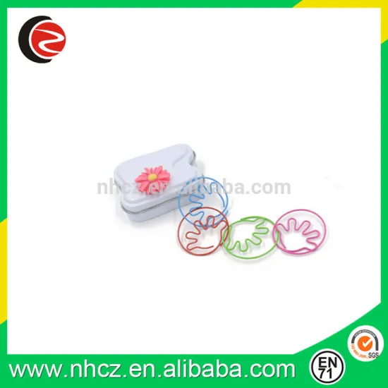 color hand shaped paper clip in tin box