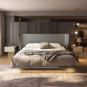 Moyi Italiaans lederen koning/queensize bed in wit met modern houten frame - enkele eenheid te koop