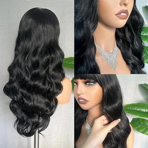 Body Wave Wigs with Bangs 100% Human Hair