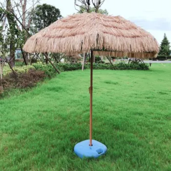 Contemporary Steel Frame Raffia Beach Umbrella - High-Quality Large Outdoor Parasol, 7 FT, 10 Pcs, 3.5mm Frame