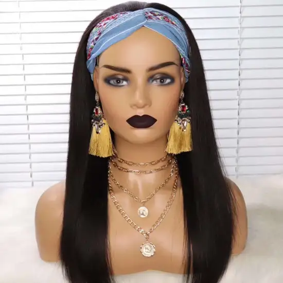 Wholesale 100% Brazilian human hair straight long headband wigs