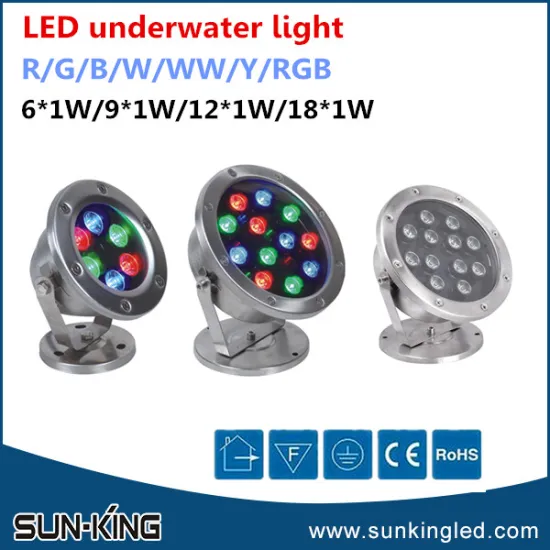 Promotional high power low voltage 12V/24V RGB/red/green/blue/white underwater led fountain lights 18W