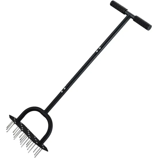 Professional Metal Manual Lawn Aerator with 19 Stainless Steel Spikes for Efficient Soil Aeration and Dethatching
