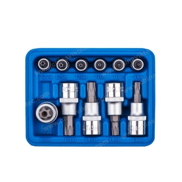 11pc 1/4 and 3/8 Inch Drive Male Star Bit Set on Socket Rail - Made in China (VT13213)