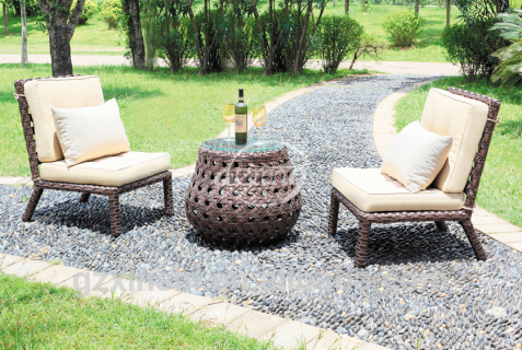 outdoor furniture garden use wide-flat rattan coffee table set wicker dining chairs