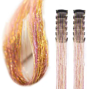 6-Piece Sparkle Shiny Hair Extensions and Tinsel Hair Headdress Braiding Tool Set