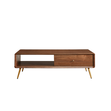 Modern Walnut Wood Tea Table with Stainless Steel Legs